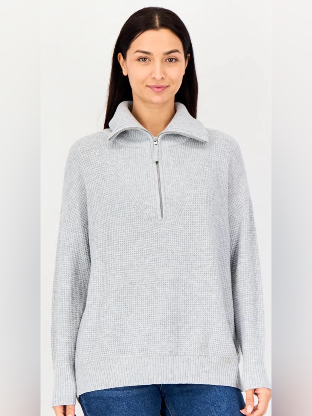 aerie Light Gray Half-Zip Cowl Sweater - Picture 1 of 6